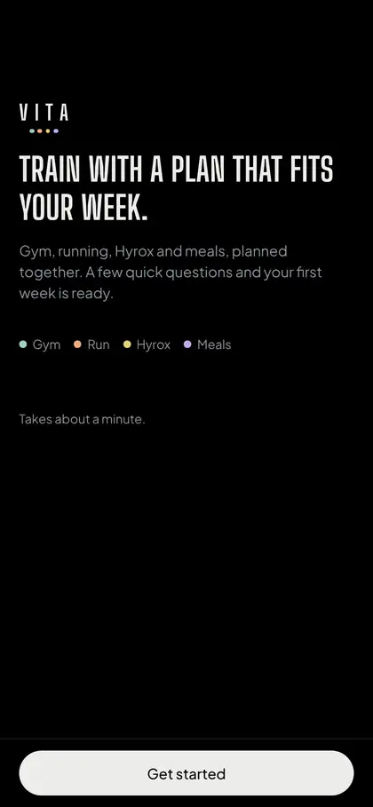 VITA welcome screen: Train with a plan that fits your week